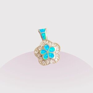 Sterling Blue Opal and Crystal Flower Pendant